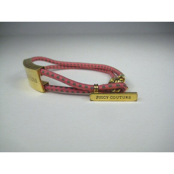 Juicy Couture Pink Goldtone Bracelet Adjustable Cord WORN - Picture 2 of 11